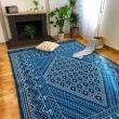 Tapis Margoum Bleu/Blanc (Fait main, Laine, Tunisie)